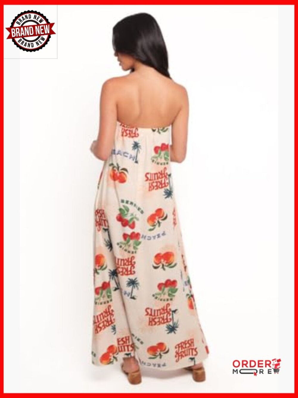 Maxi Dress with Adjustable Straps - A-Line Silhouette - Sleeveless - Pull On - Picture 3 of 4